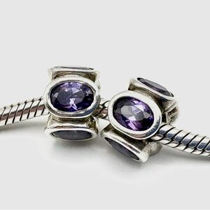 Pandora Purple Oval Lights Sterling Silver Charm Set of 2